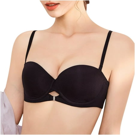 Bigersell Balconette Bras for Women Deals Padded Bras for Women No Underwire Bra Style B368 V-Neck Padded Bras Hook and Eye Bra Closure Big & Tall Size Supportive Sports Bras for Women Black 70C