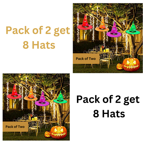 8 Pack Lighted Witch Hats Halloween Decorations, 16.4ft Glowing Witch Hat String Lights, Battery Operated Outdoor/Indoor Halloween Party, Home, Garden, Tree & Porch Décor
