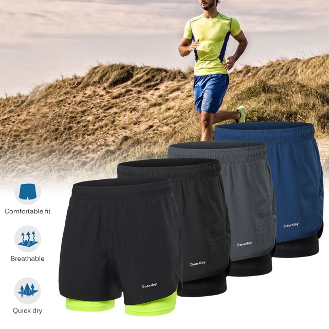 Doorslay Men's 2-in-1 Running Shorts Quick-Drying Breathable Energy Training Sports Jogging Cycling Shorts Extended Lining
