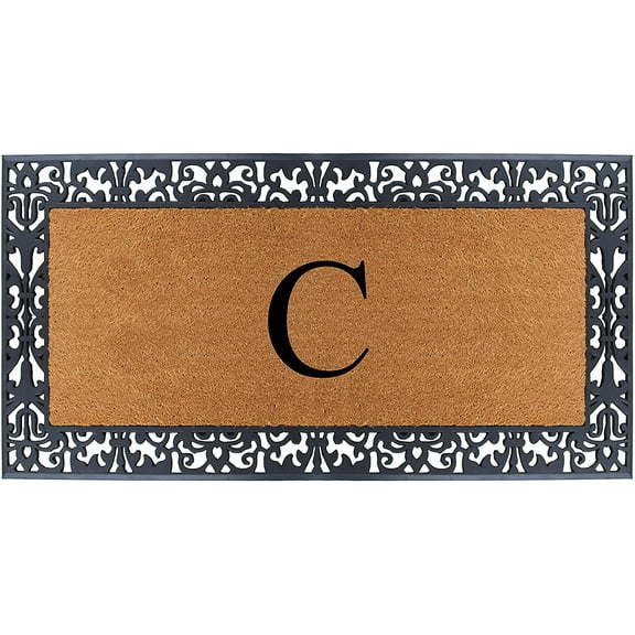A1 Home Collections Rubber and Coir Paisley Border Heavy Duty Non-Slip Durable Double Door Monogrammed C Doormat 30"X60", Black