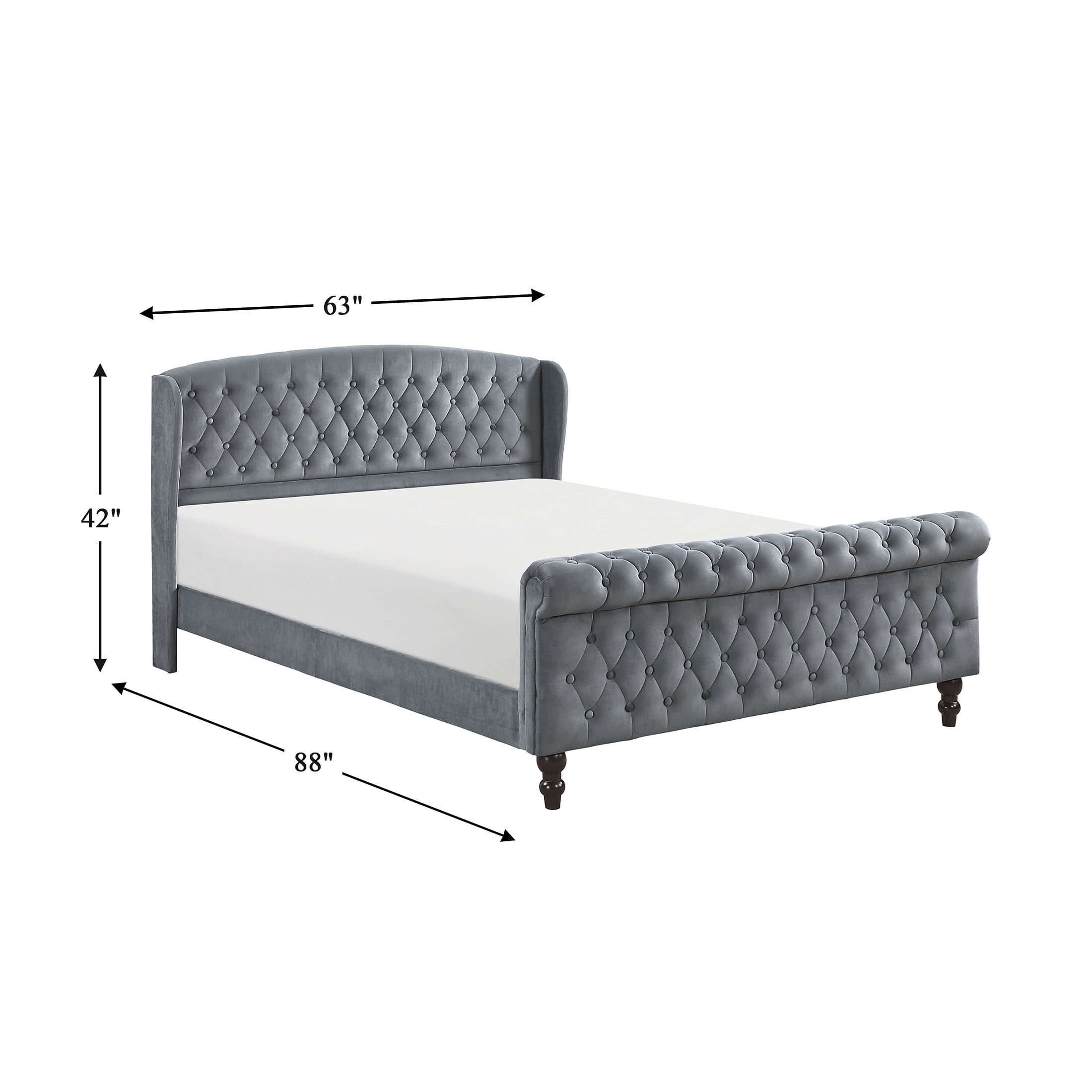 OakvillePark Tova 42"H Velvet Upholstered Platform Bed, Queen, Dark Gray