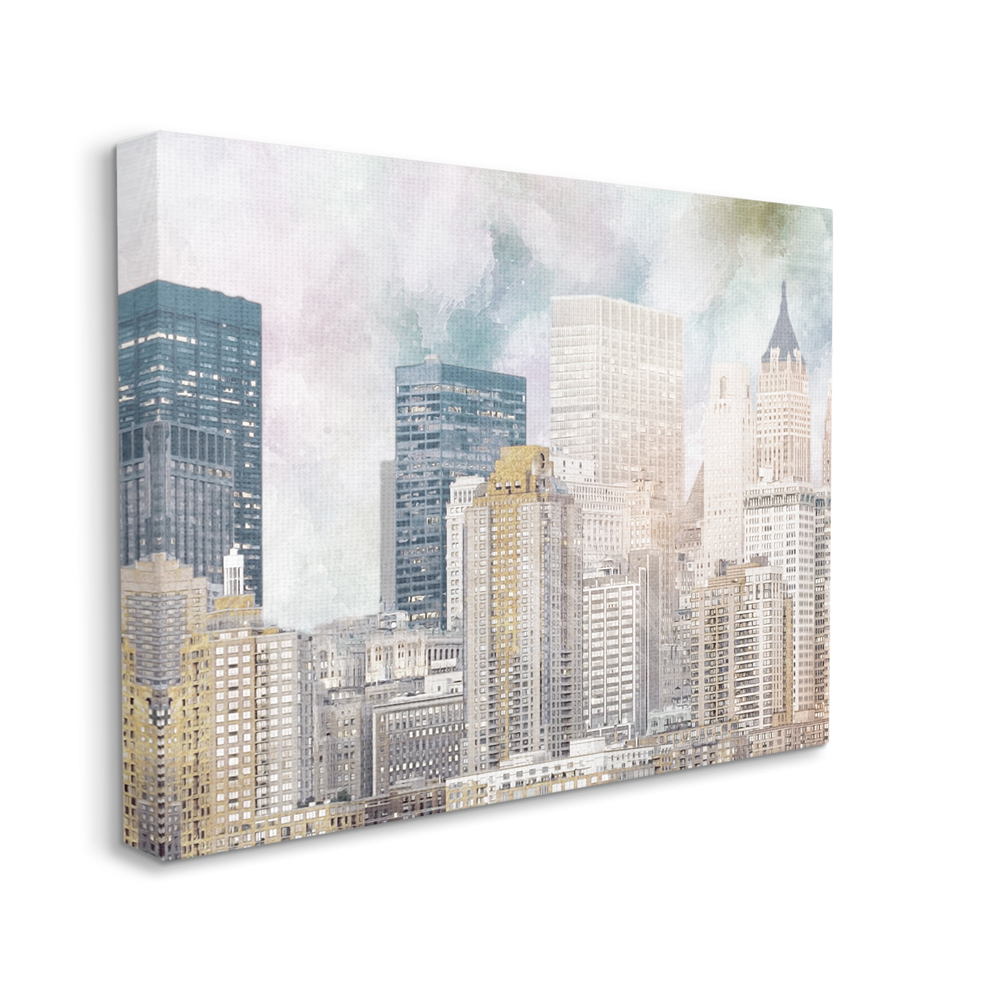 Stupell Industries Layered Pastel Cityscape Buildings City Skyline Architecture Graphic Art Gallery Wrapped Canvas Print Wall Art, Design by Marcus Prime