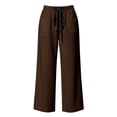 thumbnail image 6 of VEKDONE Wide Leg Palazzo Pants for Women Casual Elastic Waist Drawstring Straight Trousers Summer Loose Fit Comfy Beach Long Pants with Pockets Brown S, 6 of 6