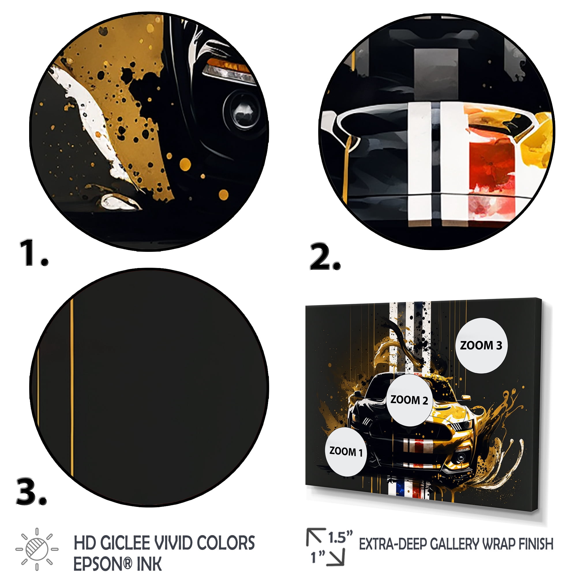 Designart Black And Gold American Muscle II Canvas Wall Art