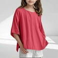 thumbnail image 2 of LUOGENLI 2 Pack Children Girls' Shirt 3/4 Sleeve Linen Blouse Leisure Top Elegant Top Girls T Shirt Crew Neck Plain Blouse 3 15 Years Tops for Girls 7-8 150, 2 of 6