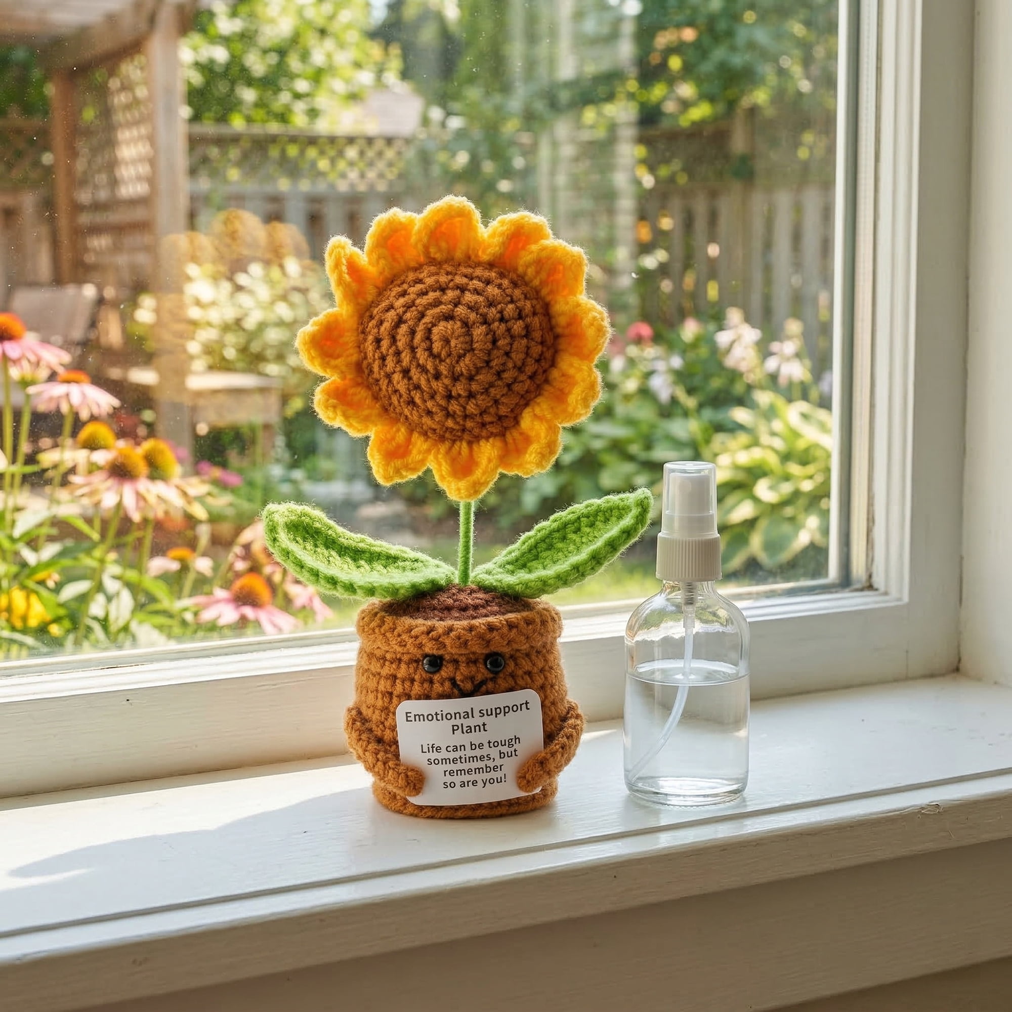Unique Bargains 2Pcs Handmade Crochet Sunflower Potted Plant Rainbow Sunflower 4.3 in
