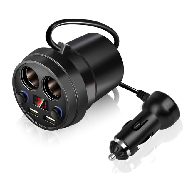 Cargador de coche USB dual con cable multifunción para encendedor de cigarrillos, para teléfono, tableta y PC
