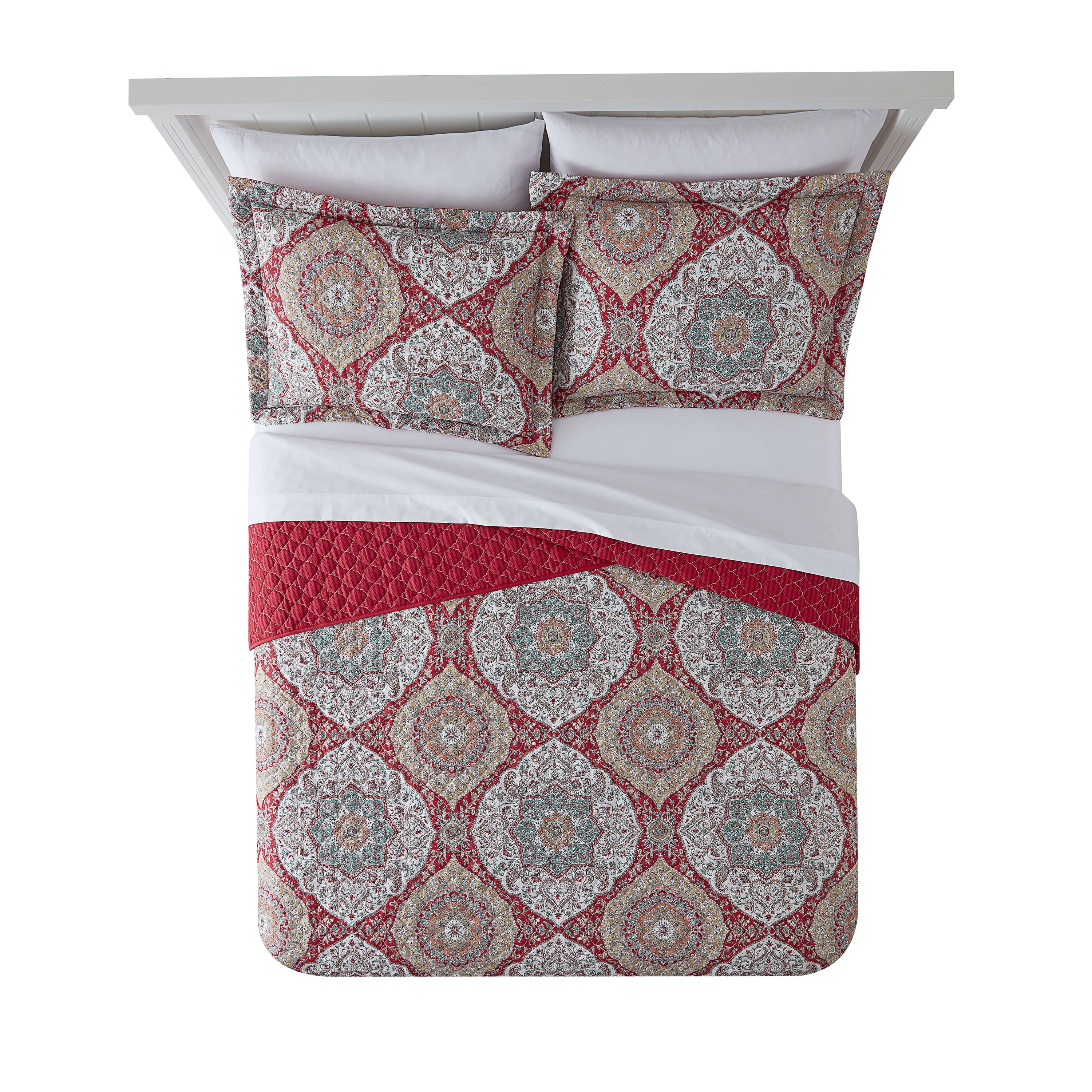 Mainstays Reversible Vintage Tapestry Quilt, Red, King, 1-Piece