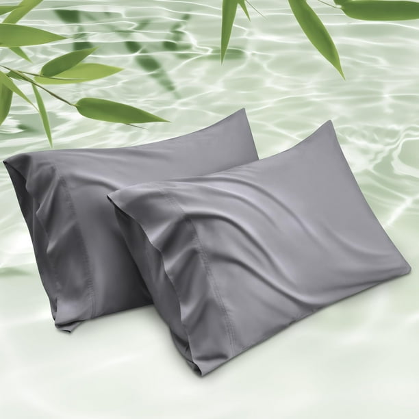 Juego de 2 fundas de almohada Bedsure, tamaño king, rayón y bambú, color gris