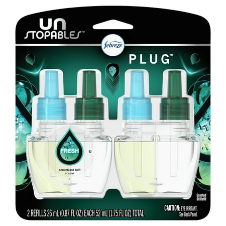 Febreze Unstopables Plug In Air Freshener, Odor-Fighting Scented Oil Refill, Fresh, 2 Refills