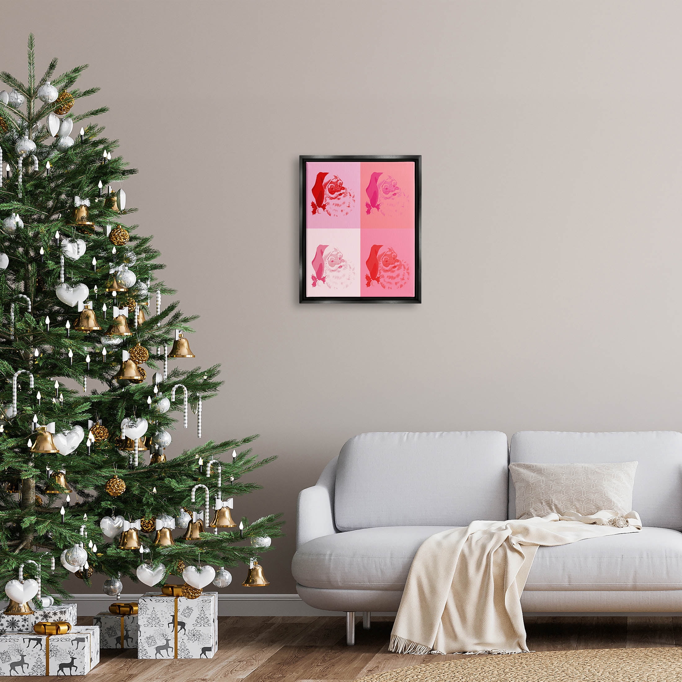 Pop Style Pink Santa Claus Holiday Graphic Art Jet Black Framed Art Print Wall Art
