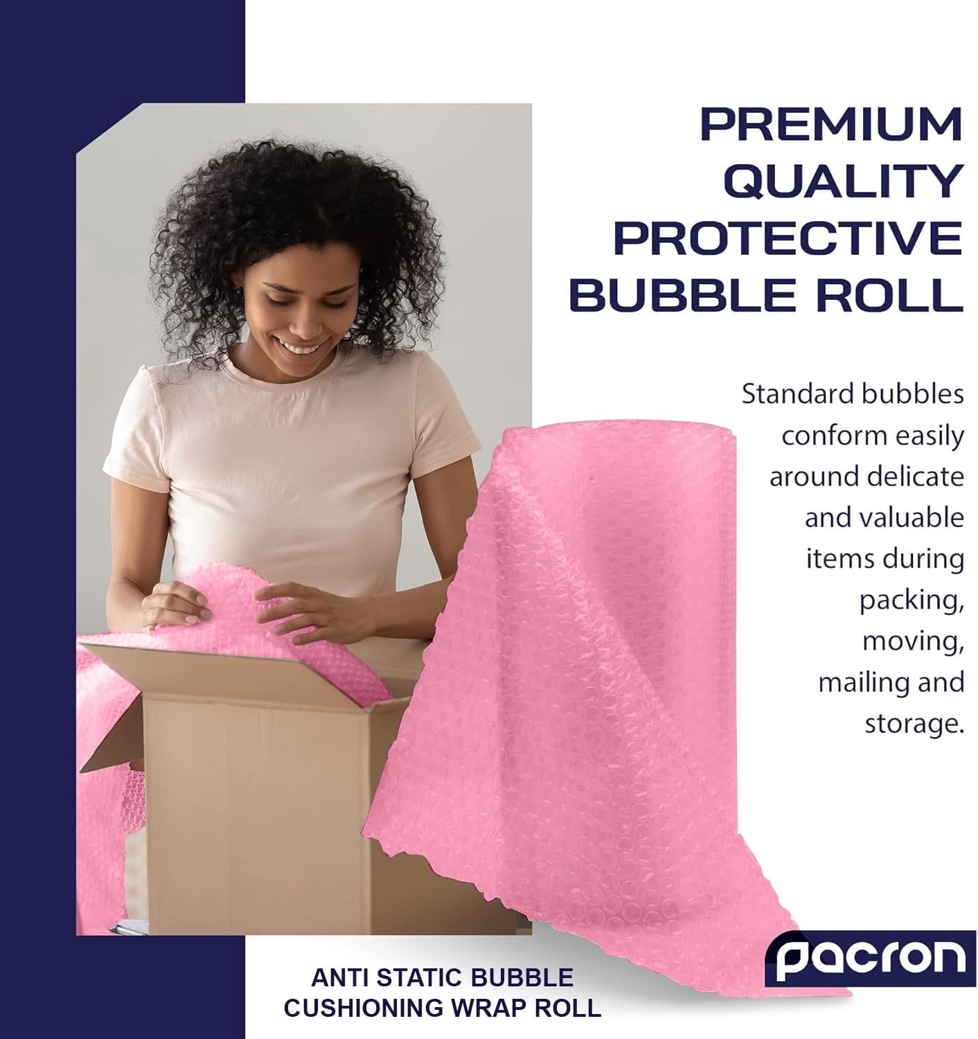Pacron Anti-Static Bubble Wrap Roll 225FT x 24IN, 3/16" Small Bubbles, Pink – ESD Protection for Electronics & Fragile Items, 112 Sheets per Roll
