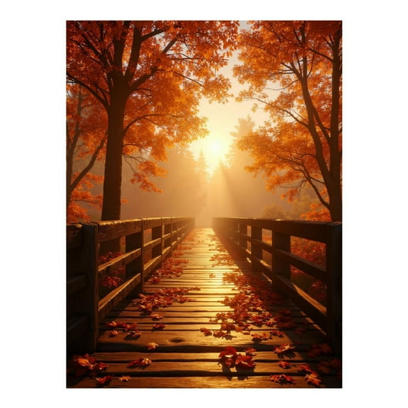 Diamond Art Kit for Adults, Autumn Bridge Sunset Forest Path Diamond Painting for Adults Beginners, 5D DIY Diamond Art Painting Kits, Colorful Diamond Painting Craft for Home Decor 12x16