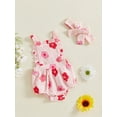 thumbnail image 5 of Baby Toddler Girls Summer Sweet Romper 3 6 12 18 Months Sleeveless Floral Print Tank Romper with Headband, 5 of 9