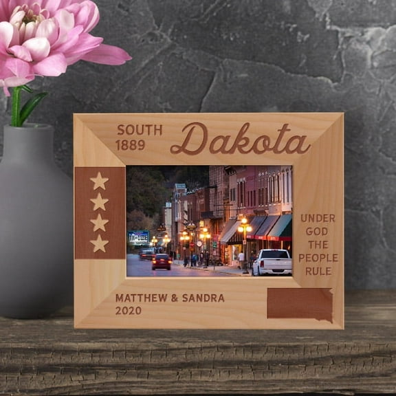 South Dakota Personalized Wooden Frame-5" x 3 1/2" Brown Horizontal