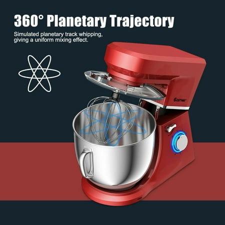 Costway - Tilt-Head Stand Mixer 7.5 Qt 6 Speed 660W with Dough Hook, Whisk & Beater - Red