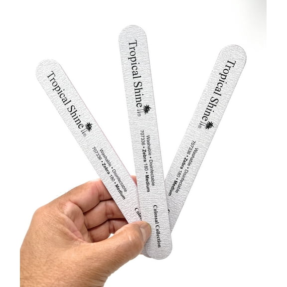 Tropical Shine Colossal Nail File Zebra 180 Medium Grit Dual Sided Emery Boards Cushion Salon Board Silver 3 Pcs.