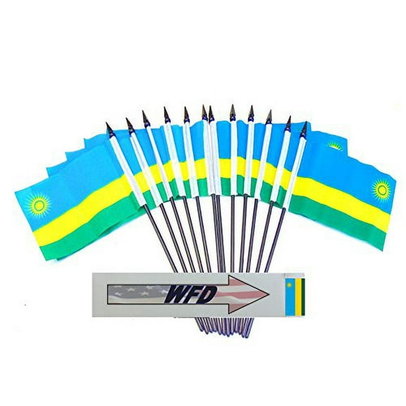Pack of 12 4"x6" Rwanda Polyester Miniature Desk & Little Table Flags, 1 Dozen 4"x 6" Rwandan Small Mini Hand Waving Stick Flags