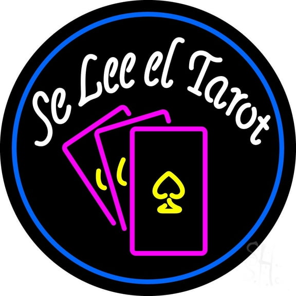 White Se Lee El Tarot And Cards Logo LED Neon Sign 26" Tall x 26" Wide - inches Black Square Cut Acrylic Backing, with Dimmer - Bright and Premium built indoor LED Neon Sign for Storefront.