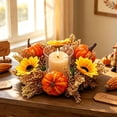thumbnail image 7 of 9.8in Fall Candle Ring Wreath, Artificial Pumpkin Sunflower Maple Leaf Candle Holder Garland, Halloween Decor,Faux Autumn Harvest Candle Ring, Indoor Tabletop Thanksgiving Farmhouse Centerpiece Decor, 7 of 7
