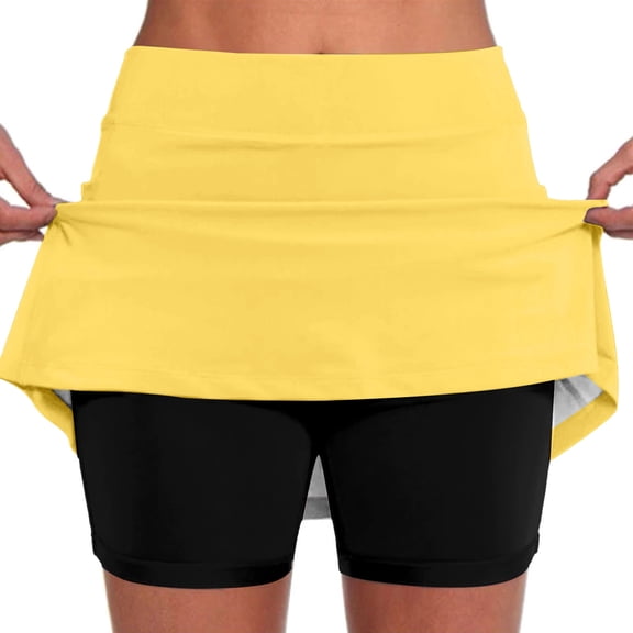 Arlun Mini Skorts for Women Elastic High Waist Plus Size Casual Short Tennis Skirts Lightweight Comfy with Built in Shorts Athletic Sports Skirts with Pockets Yellow XL