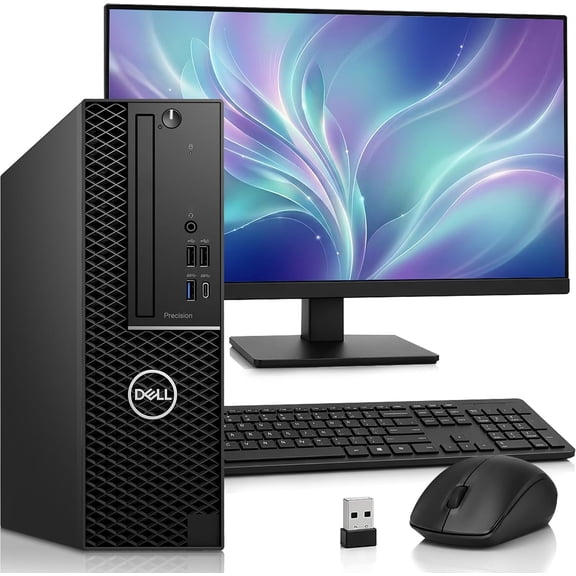 Restored Dell Precision 3431 Computer | Intel Core i7 8th Gen | 24-Inch Monitor | 16GB DDR4 RAM | 128GB SSD + 500GB HDD | Windows 11 Pro | Wi-Fi | Wireless Keyboard & Mouse | SFF Desktop Bundle