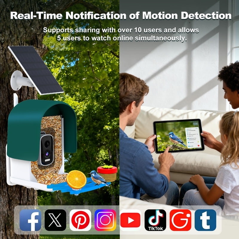 4k Smart Bird Feeder with Camera, Build-in 32GB SD Card & Solar Powered, 5MP Security Camera Al ldentify 10000+ Birds Color Night Vision & Real-Time App Alerts DlY Add-ons for Bird Watching