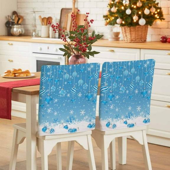 Light Blue Christmas Balls Chair Covers Set of 4 Winter Xmas Ball Snowflakes Ombre Chair Back Covers Stretch Removable Washable Slipcovers Protector for Dining Room Kitchen Party Decor