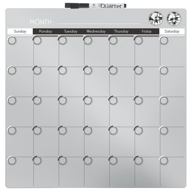 Quartet 1 Month Dry Erase Calendar Board, Silver, 14" x 14