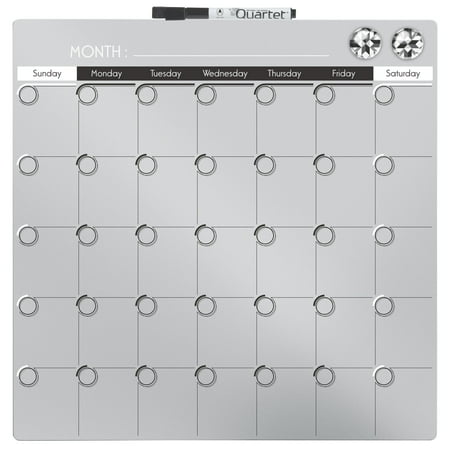 Quartet 1-Month Magnetic Dry Erase Calendar Board, Silver, 14