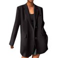 thumbnail image 1 of Chaquetas de traje estilo casual Mujer primavera verano Casual moda Simple Color sólido botón cárdigan bolsillo Casual traje chaqueta,blazer moda（Negro， XXXL), 1 of 5