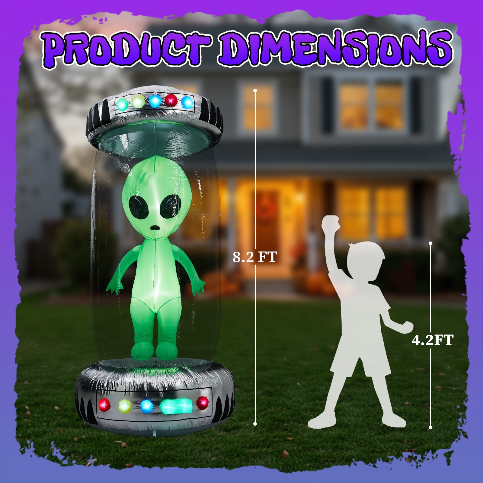 8.2FT Tall Halloween Inflatable Outdoor Decoration, Blow Up UFO with Alien Halloween Decor with Animated RGB LEDs, Prelit Blow Up Yard Decor for Halloween Holiday Party Outdoor Garden Yard Lawn Decor