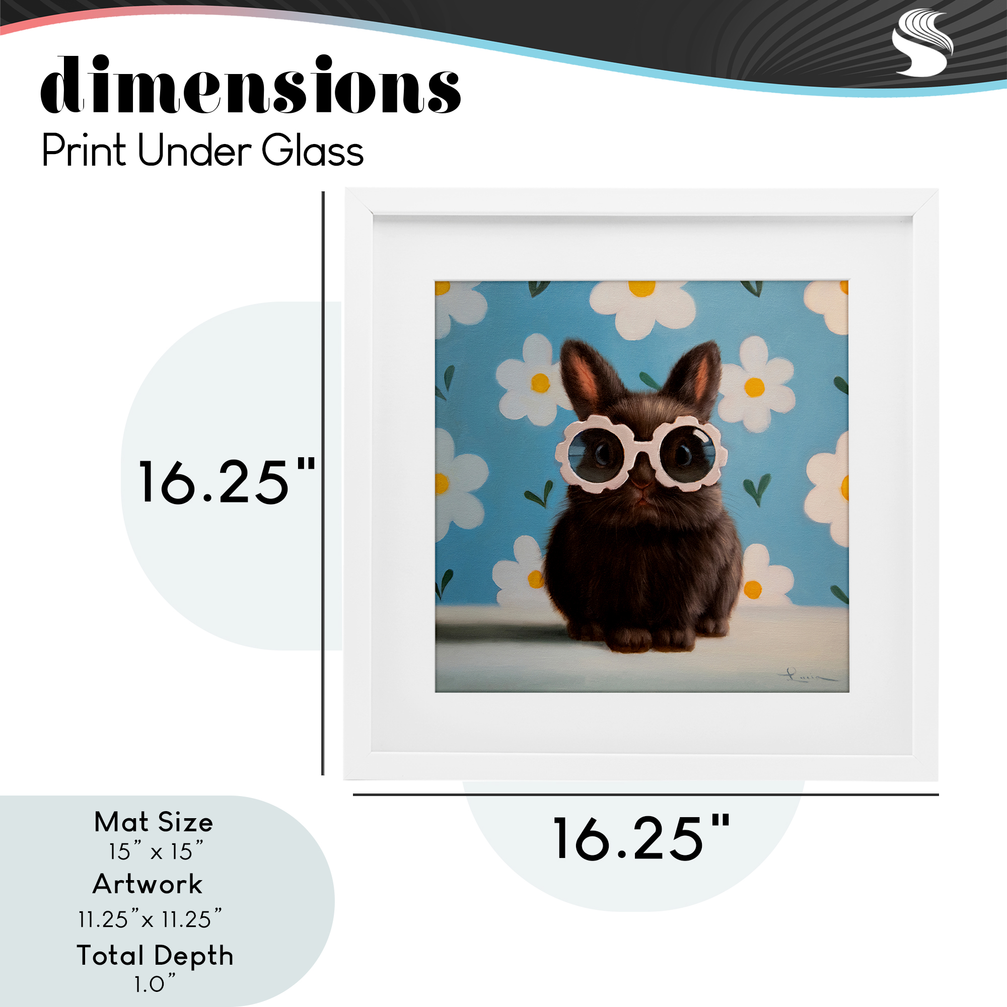 Flower Child Bunny White Framed Print Under Glass, design by Lucia Heffernan
