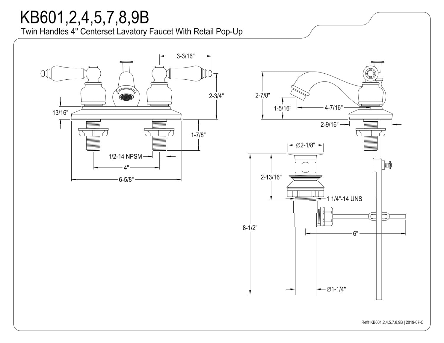 Kingston Brass Restoration Two Handle 4" Centerset Lavatory Faucet with Retail Pop-up