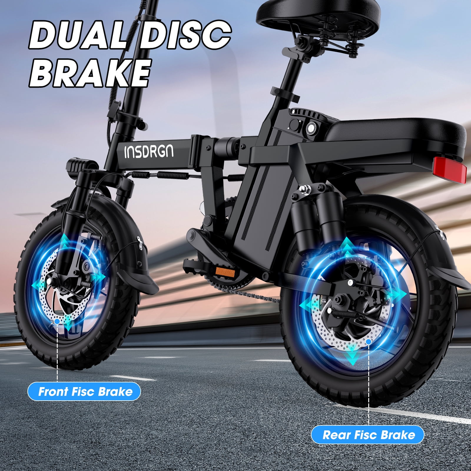INSDRGN Electric Folding Bike for Teenager and Adults, 10.4AH 48V Battery 14" Electric Bike 500W Motor, 28 Miles Range, Mini Ebike for City Commuter, UL2849