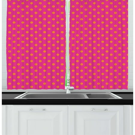 Pink And Orange Curtains 2 Panels Set Warm Colored Polka Dots