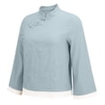 thumbnail image 5 of Vinsonshop Women’s Embroidered Tops Embroidered Boho Tops Linen Clothes for Women Mandarin Collar Chinese Outfit Women Peasant Tops Tunic Tops Beachy Outfits for Women (M-4XL), 5 of 9