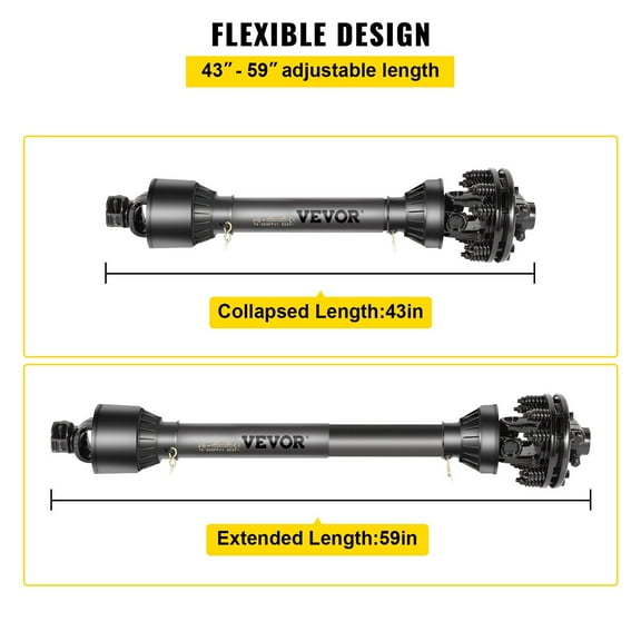 PTO Drive Shaft for Brush Hog & Rotary Cutter, 6-Spline 1-3/8" Tractor End, Slip Clutch Protection, 43"-59" Length