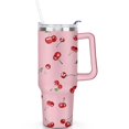 thumbnail image 2 of 40oz Red Cherry Fruit Pattern Stainless Steel Flip Straw Tumbler Spill Proof Travel Cup Double Wall Vacuum Insulated Coffee Mug with Top Handle, 2 of 6