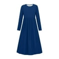thumbnail image 3 of OGLCCG Girls Fall Maxi Dress Long Sleeve Crew Neck Loose Casual Flowy Pleated Maxi Dress with Pockets Solid Color Holiday Dresses 4-14 Years, 3 of 5