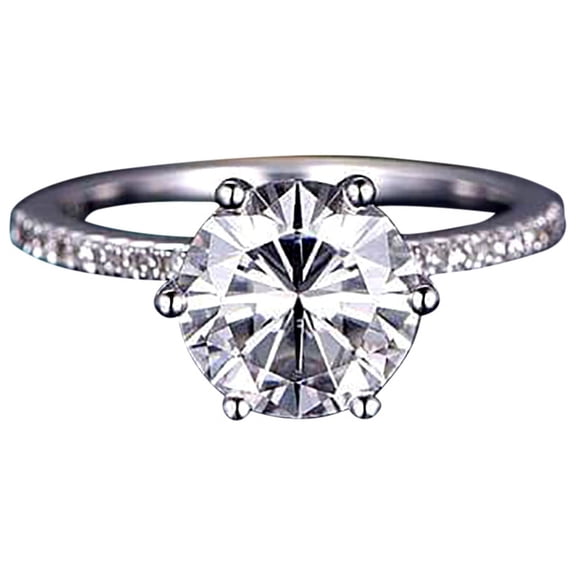 1.25 Carat Round Cut Moissanite and Diamond Engagement Ring in 10k White Gold