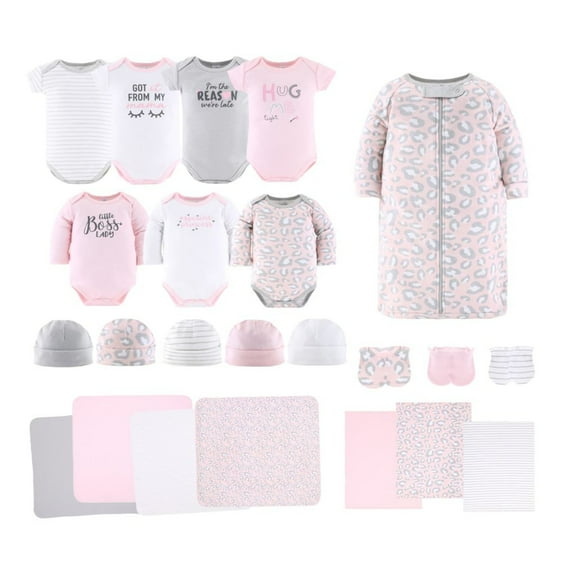 The Peanutshell Newborn Baby Layette Gift Set for Girls, Shower Gift Essentials, Pink Cheetah Print