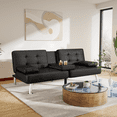 thumbnail image 2 of Vineego Modern Faux Leather Couch Convertible Folding Futon Sofa Bed with 2 Cup Holders,Black, 2 of 8