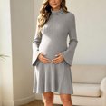 thumbnail image 4 of UKHCCC Women's Turtleneck Maternity Dress, Ribbed Knit A-Line Mini Dress with Long Bell Sleeves, Stretchy Casual Pregnancy Dress, 4 of 7