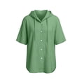 thumbnail image 7 of Feancey Womens Cotton Linen Hooded Shirt Short Sleeve Button Down Blouses Summer Casual Lightweight Hoodie Tops with Drawstring Green XXL, 7 of 7