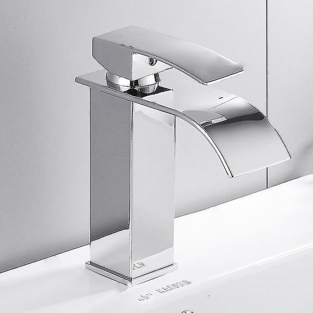 Grifo De Lavabo En Cascada Plateado, Grifo De Baño con Carrete De Cerámica, Agua Fría Y Caliente Disponible, Grifo Monomando para Lavabo Sin Plomo Y Sin Níquel