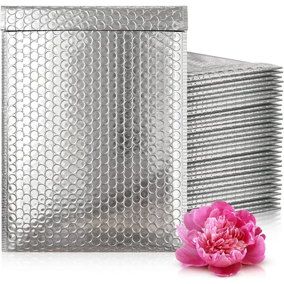 PUREVACY Silver Metallic Bubble Mailers 7.5 x 11. Pack of 250 Poly Padded Envelopes. Small Cushioned Mailing 7 1/2 x 11. Peel and Seal Bags for Packing, Shipping. Packaging for Small Business