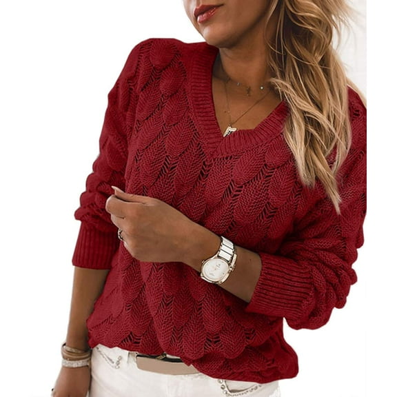 Sherrylily Womens V Neck Long Sleeve Pullover Sweater Lightweight Knit Sweaters