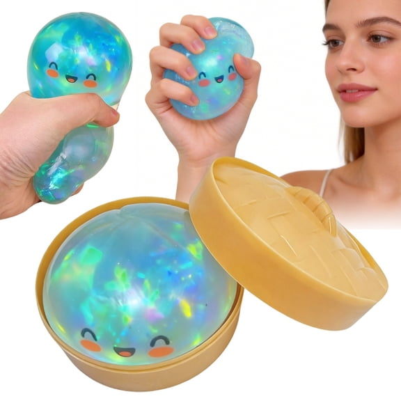 Rare Light Blue Glitter Dumpling Squishy – Mystery Blind Box Bao Bun – Sparkling Stress Relief Collectible & Desktop Accessory for Adults,dumpling squishy mystery box,squeeze toys