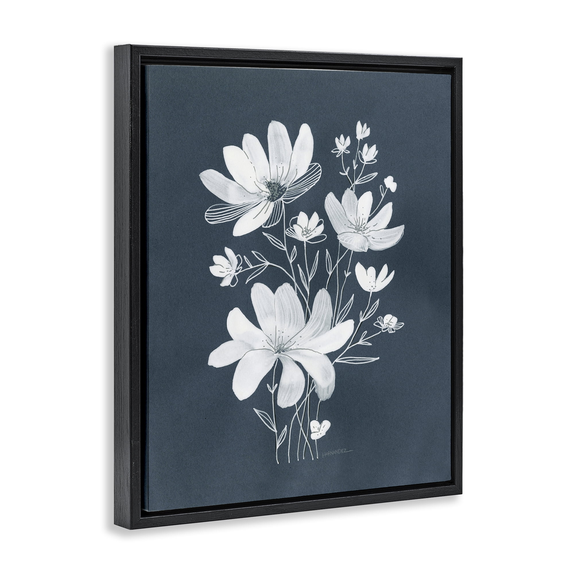 Stupell Industries White Floral with Outline Plants & Flowers Painting Black Floater Framed Canvas Art Print Wall Art, 25 x 31